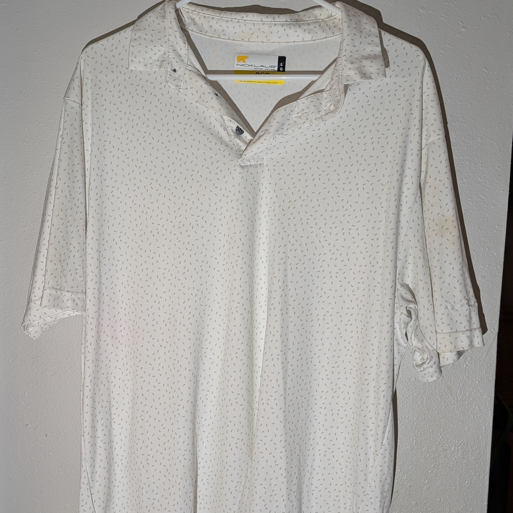 Nautica Cream-White Short Sleeve Polo with Micro Dot Pattern